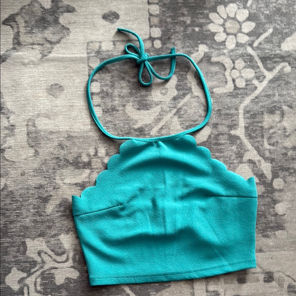 SHEIN Turquoise Halter Top with Scalloped Design